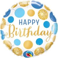 Blue & Gold Happy Birthday Balloon 45cm